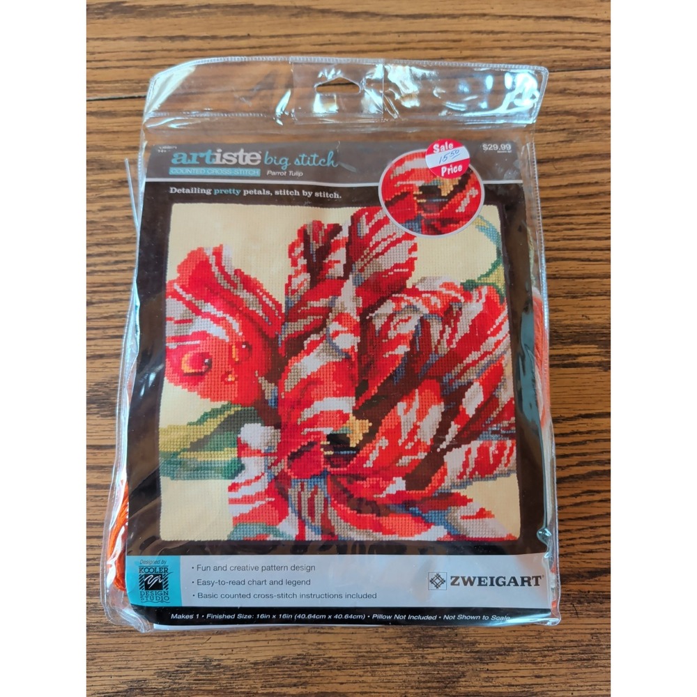 New‎ ARTISTE BIG STITCH COUNTED CROSS-STITCH PILLOW KIT "PARROT TULIP" 1389071
